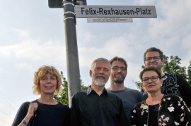 Jury des Felix-Rexhausen-Preises 2017: von links: Andrea Lueg, Arnd Riekmann, Dr. Lars Rinsdorf, Dr. Petra Werner, Timo Stoppacher (nicht im Bild: Pascal Beucker, Sefa İnci Suvak); Foto: Axel Bach